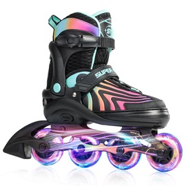 SUPER YOUNGSTER Girls Inline Skates for Boys Kids Ages 4-12, Adjustable Light Up Roller Skates for Youth Teens Ages 8-12, Beginner Blades for Women Adults