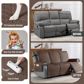TAOCOCO 100% Waterproof Recliner Cover, Non-Slip Washable Reclining Couch Cover with Elastic Leg Straps, Furniture Protector for Dogs (Brown, 3 Seater)