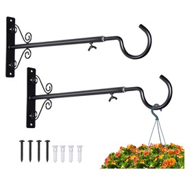 BOLITE 18023 Bird Feeder Hanger(16 to 24 Inch), Adjustable Hanging Plant Bracket, Wall Hooks for Hanging Bird Feeders, Planters, Lanterns, Wind Chimes, String Lights, 2 Pack, Black