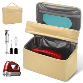 Hand Mixer Case for Kitchen Aid - Immersion Blender Attachments Storage Bag Blender Stick Handheld Carrying Case with Handle Hand Mixer Accessories, Portable Travel Organizer (Bag Only) Yellow