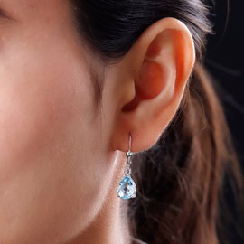 Blue Topaz Teardrop dangle earrings 925 Sterling Silver Lever back Earrings