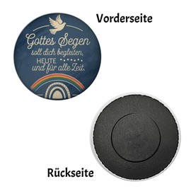 Dove and Rainbow - God's Blessing Magnet Round Magnet with Holy Spirit in Blue Gradient