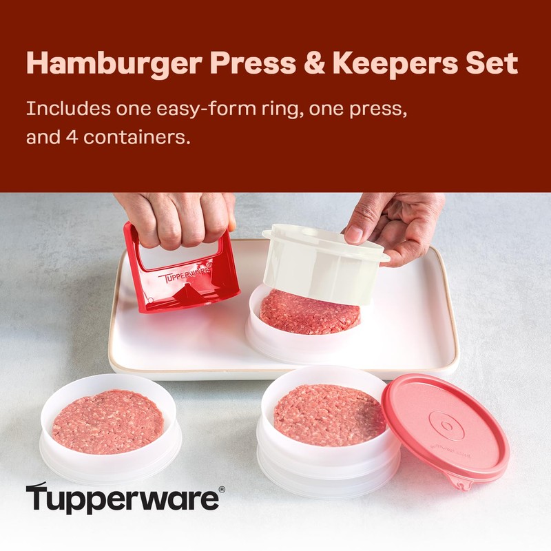 Tupperware Hamburger Press and 4-Container Set, Dishwasher Safe and BPA