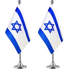 WXTWK 2 Pack Israel Flag israeli Desk Flag Small Mini israeli Table Flags With Stand Base,Home Office Festival Events Celebration Decorations