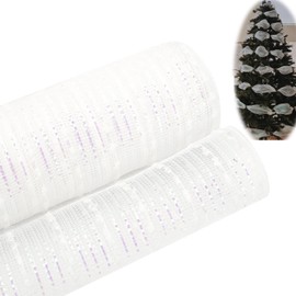 1 x Christmas Tree Decoration, Christmas Ribbon for Crafts, for Christmas Trees, Crafts, Garlands, Bows, Easter Wreaths, Wedding Party Decorations, 26 cm x 10 Yards, White + Shiny Colour