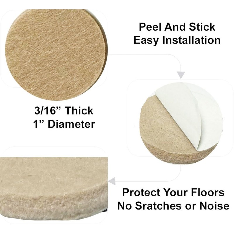 48 Pcs Self Adhesive 1" Round Felt Furniture Pads (Beige,