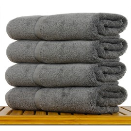 Luxury Hotel & Spa Towel Turkish Cotton Bath Towels - Grey - Honeycomb - Set of 4