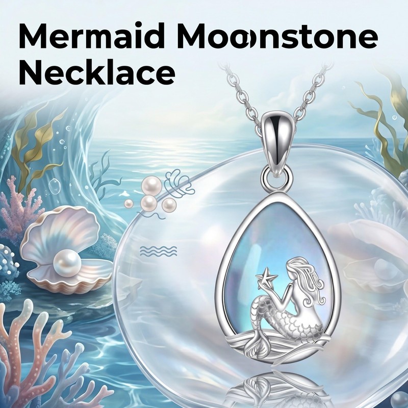 Mermaid Necklace Teardrop Moonstone Ocean Jewelry for Women Female Gift