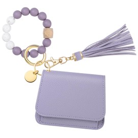 Narsikar Wristlet Wallets for Women, Keychain Wallet RFID Wristlet Wallets Small Wallets with Silicone Beaded Bracelet Keychain (Purple)