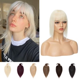 Silk-co Clip-In Real Hair Topeer Real Hair Pieces Real Hair Toupee Hair Extensions with Fringe Pony Hair Extensions for Women 7A Real Human Hair 35 cm - 44 g 60# Platinum Blonde