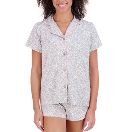 Tahari Women's Sleeve Notch Collar Top and Shorts Pajama Set, Watercolor Gray