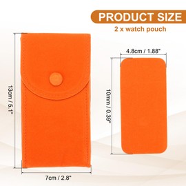 sourcing map 2 Pcs Velvet Watch Pouch, Portable Watch Travel Case Soft Watch Storage Bag with Snap Button Inner Pad for Men and Women Gift, Orange