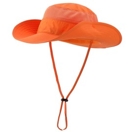 Connectile Unisex Outdoor Mesh Safari Hat, Solid, Wide Brim, UV Protection, Sun Protection, Fishing Cap, orange