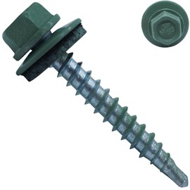 SC5164 Trapezoidal Sheet Metal Screws with EPDM Sealing Washer, 4.8 x 35/30, RAL 6011, Reseda Green, Hexagonal, Head Painted, Self-Tapping, Pack of 100