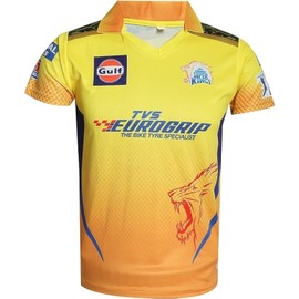 KNK Chennai Super Kings Cricket Match Jersey IPL 2023 with DHONI 7 (US, Numeric, 24, Regular, Regular, Half Sleeve)