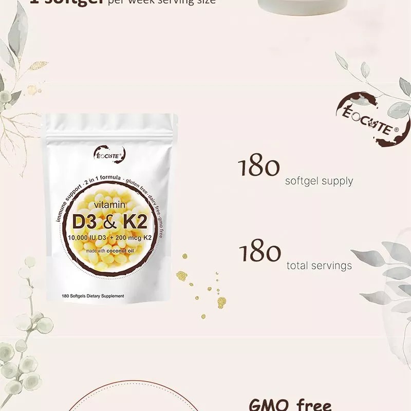 Eocute Vitamin D3 10000 iu Plus K2 (MK-7) 200 mcg,