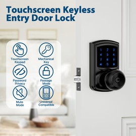 Hidalife Keyless Entry Door Lock with Code, Keypad Door Lock with Handle, Touchscreen Digital Lock with Keypad for Front Door Garage Bedroom Home, Auto-Lock, Matte Black 2 Pack