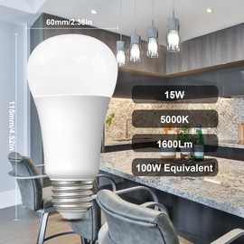 U4GLORY LED Light Bulbs Daylight 15W: 1600Lm 100W Equivalent LED Bulbs E26 Edison Screw Base Super Bright 5000K LED Bulb A19 15W Light Bulbs for Indoor Outdoor Bedroom Storage Basement 2 Pack