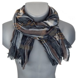 Ella Jonte Men's Scarf Blue Black Red or Grey Viscose Striped Men's Scarf Scarf, gray