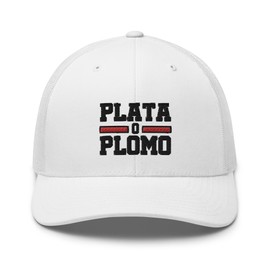 RIVEMUG NG Plata o Plomo Plablo Escobar Curved Bill Trucker Hat Mid Crown Adjustable Narco Cap White