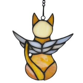Cat Memorial Gift for Cat Lovers,Angel Cat with Colorful Wings,Handcrafted Stained Glass Cat Suncatchers Decor,Cat Lovers Gifts Ornaments,Pet Memorial Sympathy Gifts Decoration (Orange Cat)