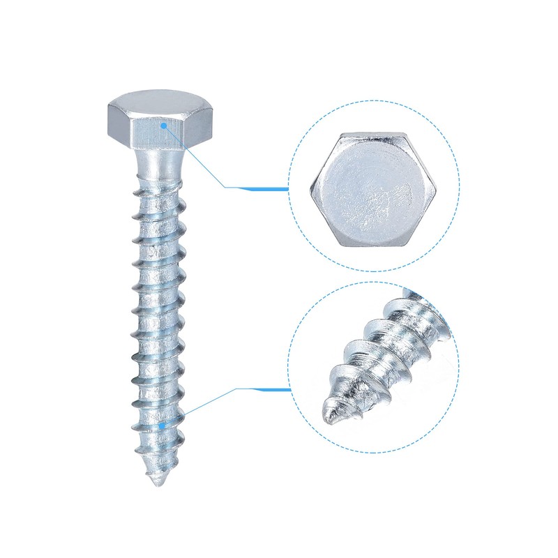 sourcing map Hex Lag Screws, M6 x 40mm Carbon Steel