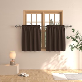 Tier Curtains Blackout Coffee Brown 30 inch Room Darkening Kitchen Window Curtains Over Sink Bathroom Basement Triple Weave Short Small Cafe Curtains Half Window Treatment Set 2 Panels Rod Pocket 30"L