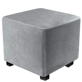 DUJUIKE Ottoman Covers Slipcover Square Ottoman Covers Protector Footrest Footstool Furniture Stretch Comfortable Velvet with Elastic Bottom (L&W: 33-46cm, H: 38-46cm, Light Grey)