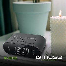 M-10 CR Radio Alarm Clock with LED Display, Two Alarm Times, Dimmable, 20 Transmission Memories, FM Tuner, Black