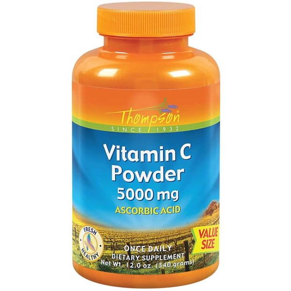 Thompson Vitamin C Powder | 5000mg | 100% Pure Ascorbic Acid | Immune Support & Antioxidant Supplement (12 oz)