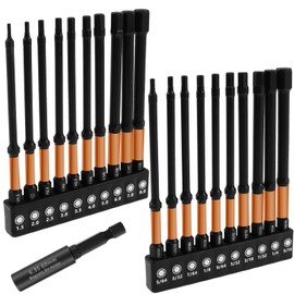 FAMIWIN Impact Hex-Shank Drill Bit Set with Extension Socket, 20PCS 4" Long Allen Wrench Hex-Bit Set Magnetic, Metric&SAE, S2 Steel 1/4" Hex Head with Storage Box