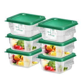 FeyBuosk 6 pcs 2qt Food Storage Containers with Lid, Square Clear Commercial Storage Containers with Handle and Scale for Food Storage in Home Kitchen & Dining (Green)