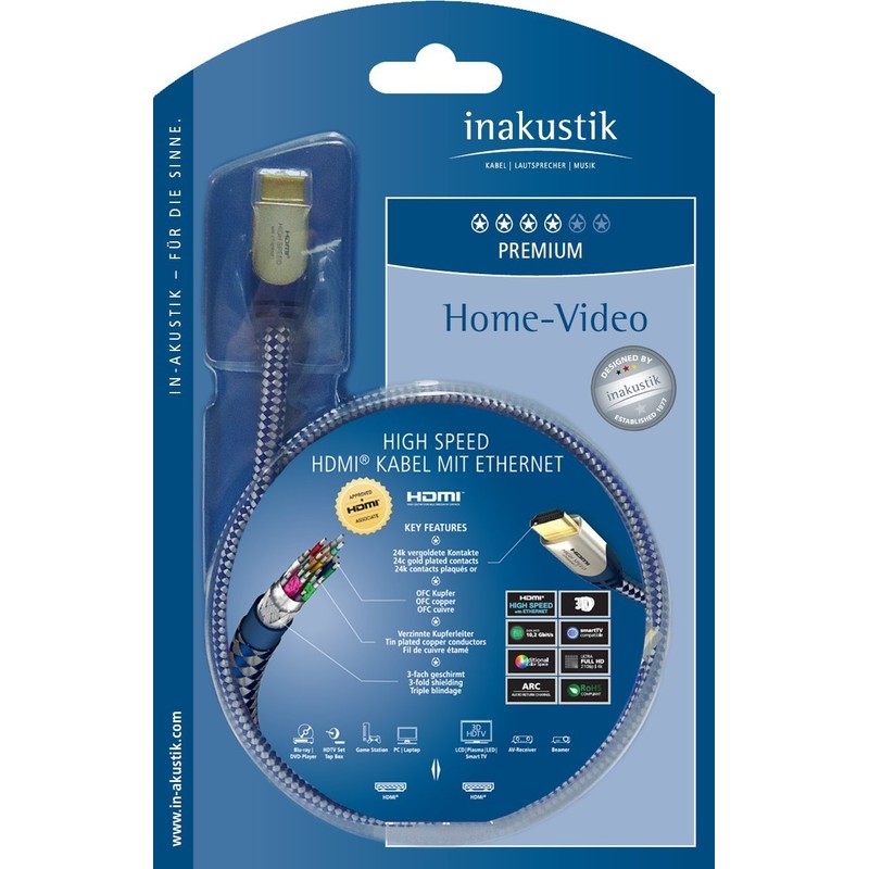 In-akustik Premium II HDMI Cable with Ethernet (Blue/Silver