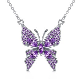 KZX Butterfly Necklace 925 Sterling Silver Butterfly Pendant Purple Butterfly Jewelry Gifts for Womens