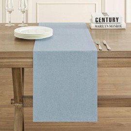 ZeeMart Basic Linen Style Table Runner, 14 x 108 Inch Blue Chambray, Rustic Farmhouse Light Dusty Blue Table Runners 108 Inches Long, Everyday Polyester Table Runner - Machine Washable & Easy Care