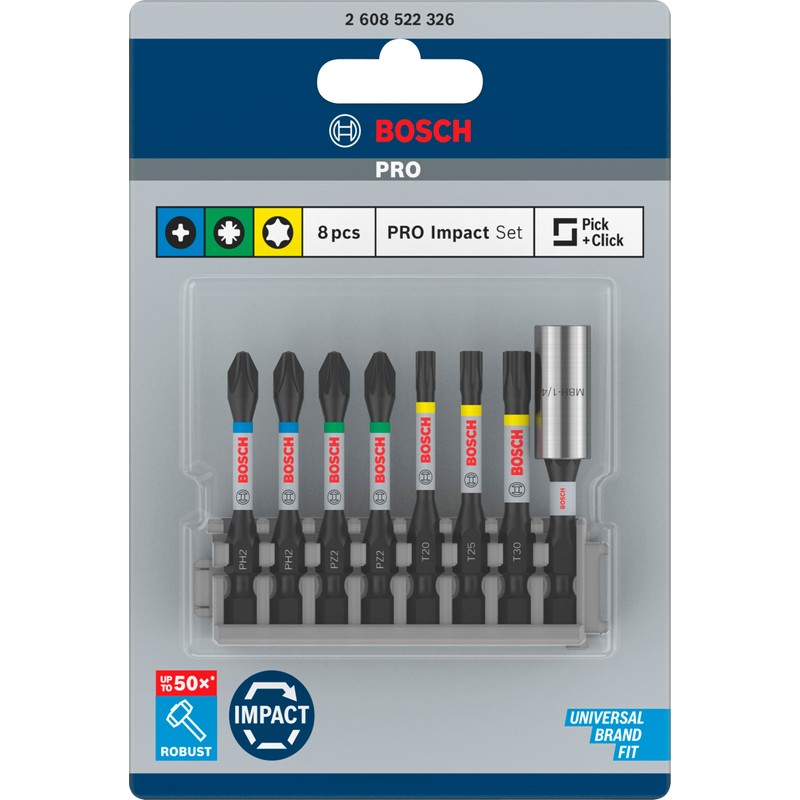 Bosch Professional 8-Piece Screwdriver Bit Set (Impact Control, T/PZ/PH Bits,