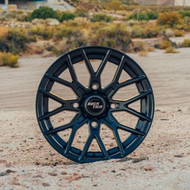 RockTrix RT104 15in Wheel 15x7 4x110, 4+3 Offset, UTV SxS Rim, Compatible with Honda Pioneer, Yamaha Rhino, Also compatible with CFMOTO UFORCE ZFORCE, 4/110 Matte Black