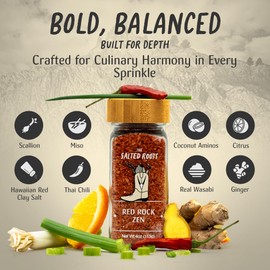 The Salted Roots - Red Rock Zen Salt - Umami-Rich Gourmet Blend with Miso, Wasabi, Thai Chili & Citrus - Hawaiian Red Clay Sea Salt for Sushi, Stir-Fry & Seafood - 4oz Jar
