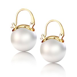 ALEXCRAFT 14K Small Pearl Gold Hoop Earrings for Women Elegant Vintage Pearl Drop Earrings