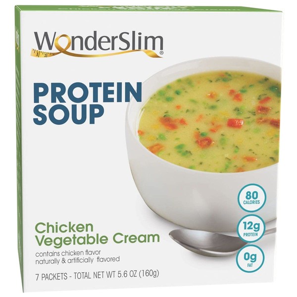 WonderSlim Protein Soup, Chicken & Vegetable Cream, 80 Calories, 12g Protein, 0g Fat (7ct)