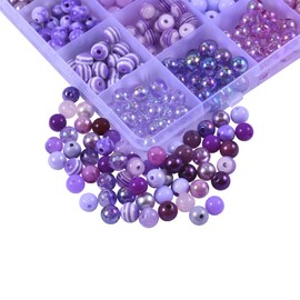 Stiesy 500pcs/box 24 Styles 7.5~8mm Acrylic Purple Beads Round Loose Beads for Friendship Bracelet Earring Jewelry Making