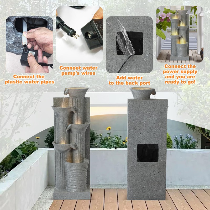 5-Tier Cascading Outdoor Water Fountain with LED Lights