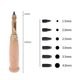 Japanese Screw Punch Auto Leather Tool Book Drill 6 Tips Sizes 1.5-4mm for Sewing Leather Paper Craft Adjustable Screw Hole Punch Bookbinding Tool
