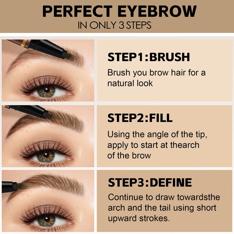 Apooliy Microblading Eyebrow Pen，Waterproof Eye Brow Pencils with 4 Fork