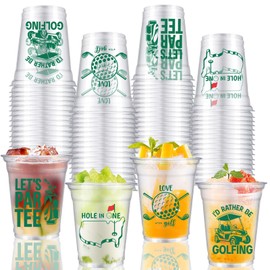 VDESFUEBY 50 Masters Golf Ball Party Cups, 12 oz Golf Party Decorations Disposable Clear Plastic Party Cups for Let's Par-tee Themed Birthday Bachelor Party Supplies Favors