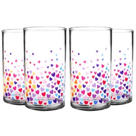 Youngever 4 Pack 16 Ounce Plastic Tumblers, Plastic Glasses, Cafe Break-Resistant Drinking Glasses, Shatterproof Beverage Tumblers, Reusable | NO BPA | Top-rack Dishwasher Safe (3D Heart)