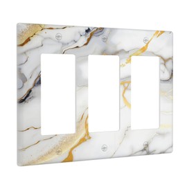 VGHOKO Decorative Outlet Covers with Abstract Marble Gold White Texture Luxury Design 3 Gang Wall Plate Triple Rocker Light Switch Cover Switch Plate Cover for Modern Home Decor