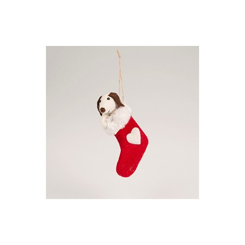 Sass and Belle: Felt Doggie in Stocking Hanging Decoration