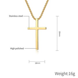 Tgmatelo for Men's Cross Necklace, Silver/Gold/Black Men's Cross Necklace with 2.5mm and 1.8mm Cross Pendant and Stainless Steel Cross Chain (Gold, 30MM) 1.2''*0.7''