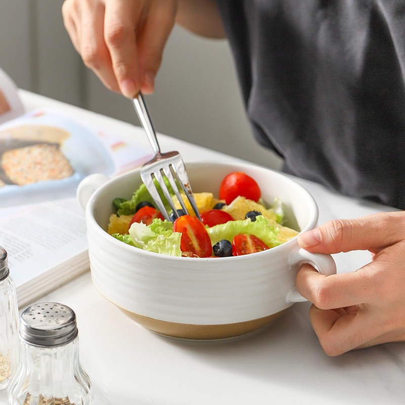 Hasense Ceramic Soup Bowls with Handles, 20 oz Oven Safe